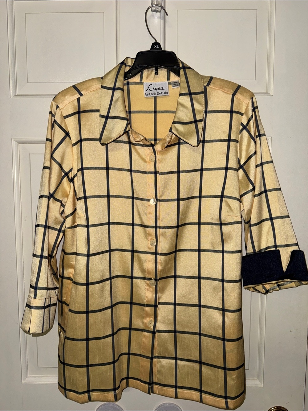 Linea by Louis Dell'Olio Windowpane Faux Shantung Jacket 18W yellow & black NWOT